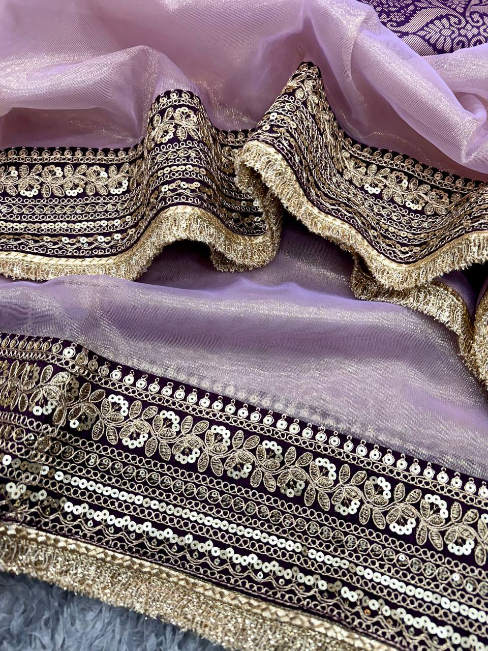 Handmade Designer Banarasi Saree with Zari Border – Elegant Purple & Gold Silk Saree for Wedding & Party Wear | Indian Ethnic Wear (BLACKLUXE CRAFTS)