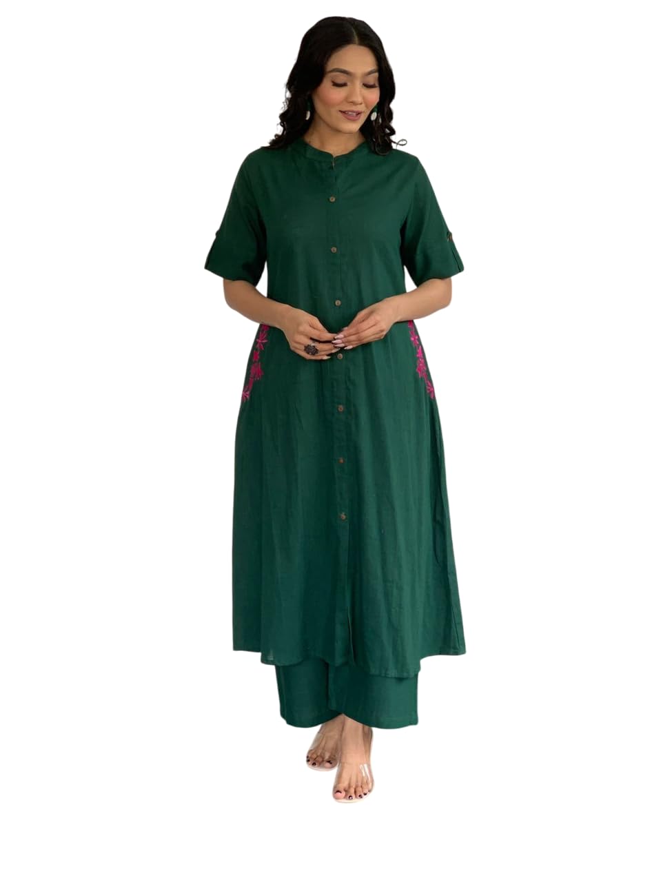 Elegant Black Kurta Set with Pink Embroidery | Women’s Ethnic Outfit (BLACKLUXE CRAFTS) - BLACKLUXECRAFTS