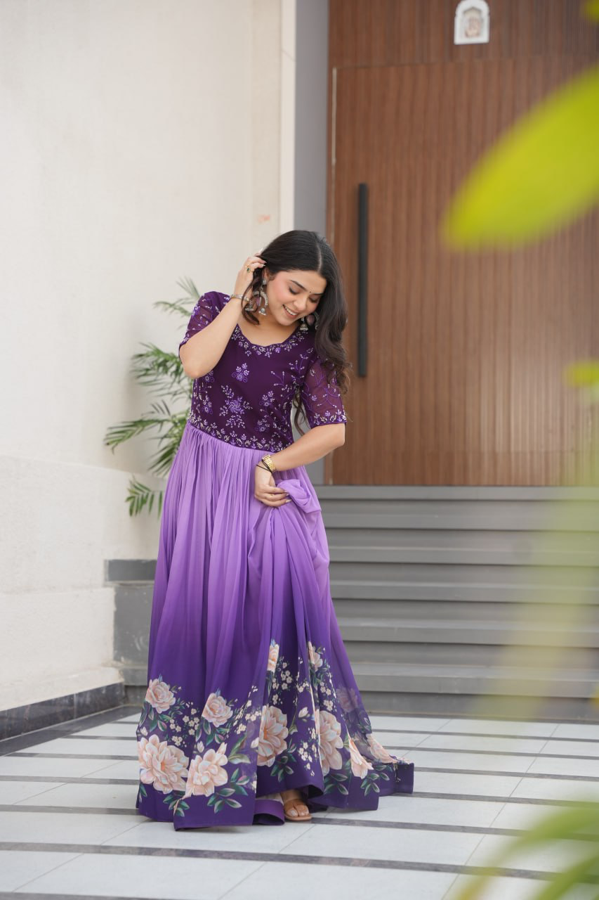 Handmade Purple Floral Maxi Dress for Women – Elegant Indian Ethnic Gown | Boho Party Wear Evening Outfit (BLACKLUXE CRAFTS)