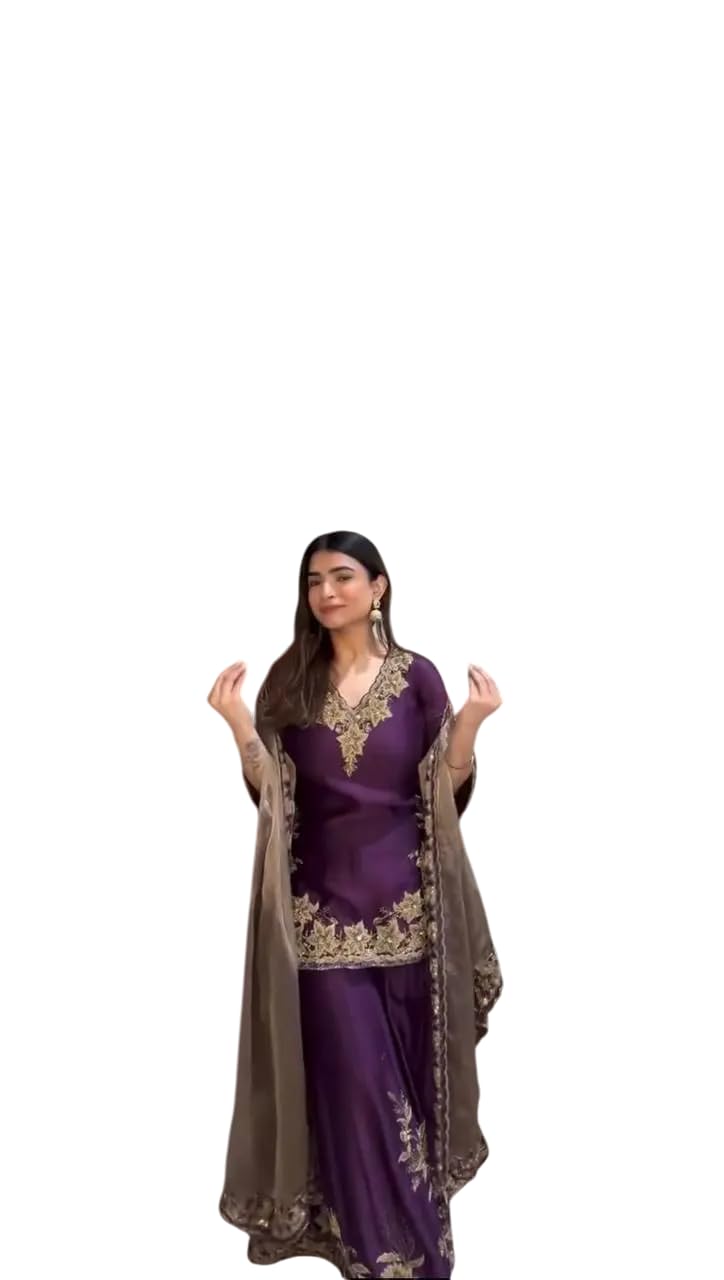 Women's Pure Chinnon Silk Embroidered Straight Kurti With Pant & Dupatta Set (BLACKLUXE CRAFTS) - BLACKLUXECRAFTS