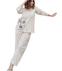 Women’s Off-White Cotton Co-Ord Set – Long Sleeve Shirt with Abstract Face Print & Straight Pants (BLACKLUXE CRAFTS) - BLACKLUXECRAFTS