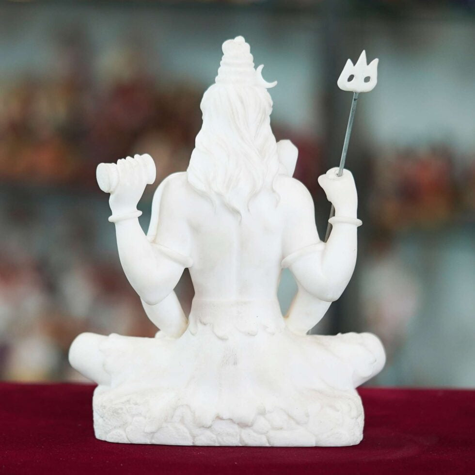 Lord Shiva Idol in White Marble Finish – Meditating Mahadev Statue for Home Temple & Spiritual Decor (BLACKLUXE CRAFTS) - BLACKLUXECRAFTS
