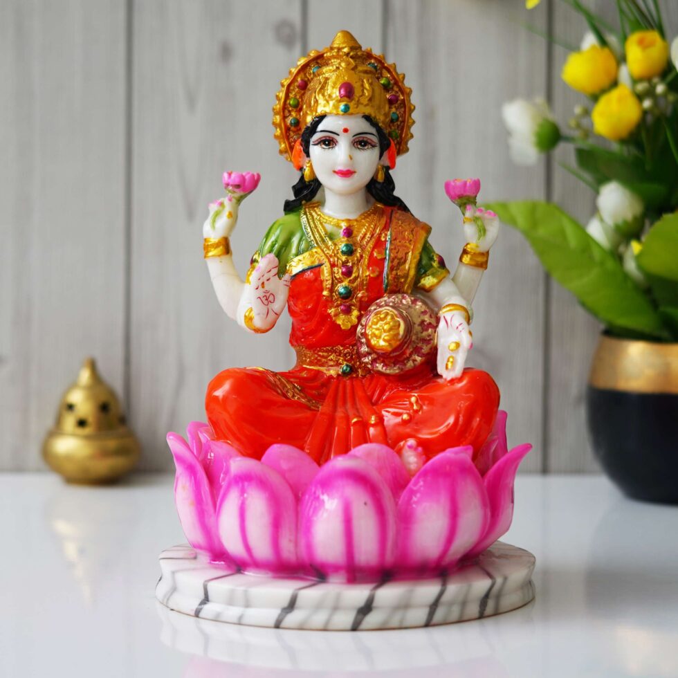 Goddess Lakshmi Idol on Lotus | Hindu Goddess of Wealth Statue | Spiritual Home Décor Gift (BLACKLUXE CRAFTS) - BLACKLUXECRAFTS