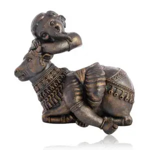 Handmade Baby Ganesha with Cow Idol | Indian Brass Finish Decorative Statue | Hindu God Figurine for Home Temple & Spiritual Gift (BLACKLUXE CRAFTS) - BLACKLUXECRAFTS