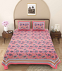 Handmade Pink Floral Cotton Bedsheet Set with Pillow Covers | Indian Block Print Bedspread | Queen Size Bohemian Bedding (BLACKLUXE CRAFTS) - BLACKLUXECRAFTS