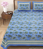 Handmade Cotton Bedsheet with Pillow Covers – Blue Floral Block Print King Size Bedspread from India (BLACKLUXE CRAFTS) - BLACKLUXECRAFTS
