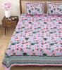 Handmade Pink Floral Block Print Cotton Bedsheet with Pillow Covers – Indian Queen Size Ethnic Bedding Set (BLACKLUXE CRAFTS) - BLACKLUXECRAFTS