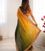 Handmade Indian Ombre Saree – Yellow & Green Gradient Silk Blend with Golden Border | Elegant Ethnic Saree for Women (BLACKLUXE CRAFTS)