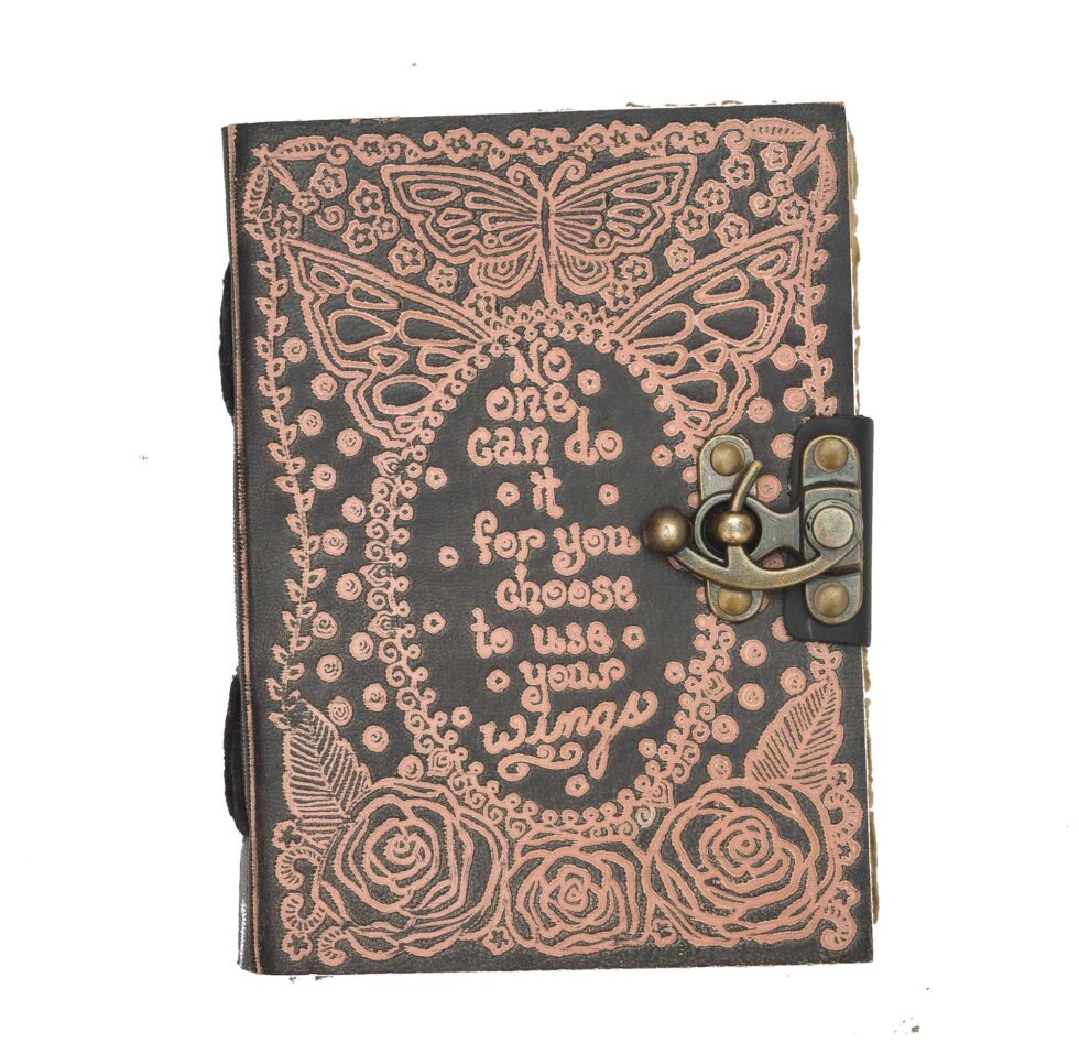 Vintage Butterfly Leather Notebook with Lock | Motivational Quote Journal Diary with Rose Design – Writing & Gift Journal (BLACKLUXE CRAFTS) - BLACKLUXECRAFTS