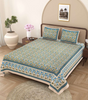 Handmade Cotton Bedsheet with Pillow Covers – Traditional Indian Floral Block Print, King Size Bedspread – Blue & Yellow Ethnic Bedding (BLACKLUXE CRAFTS) - BLACKLUXECRAFTS