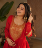 Handmade Red Embroidered Anarkali Gown with Dupatta – Indian Ethnic Party & Wedding Wear Dress for Women (BLACKLUXE CRAFTS)