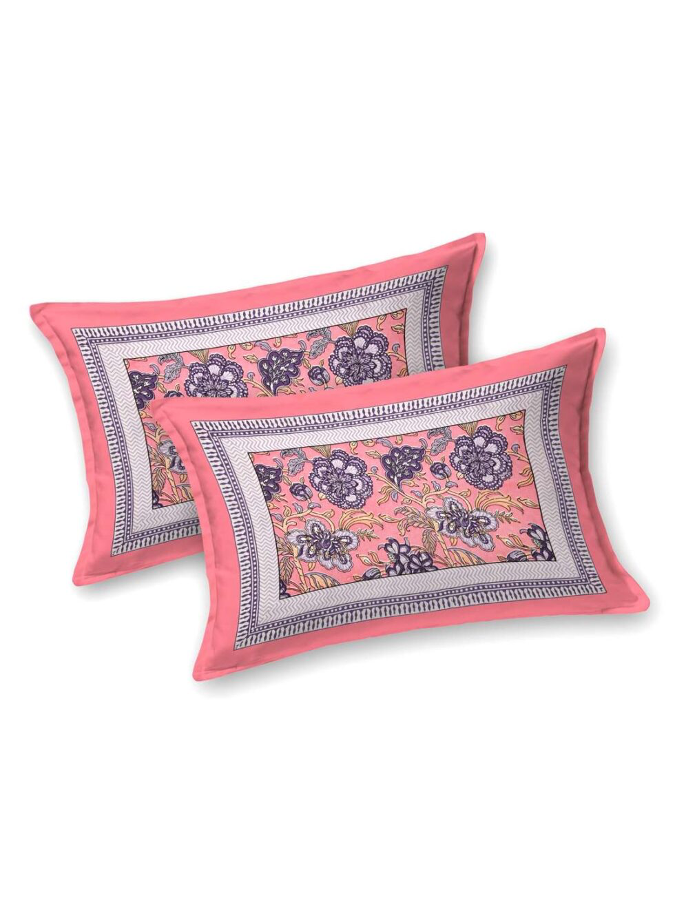 Handmade Pink Floral Cotton Bedsheet Set with Pillow Covers | Indian Block Print Bedspread | Queen Size Bohemian Bedding (BLACKLUXE CRAFTS) - BLACKLUXECRAFTS