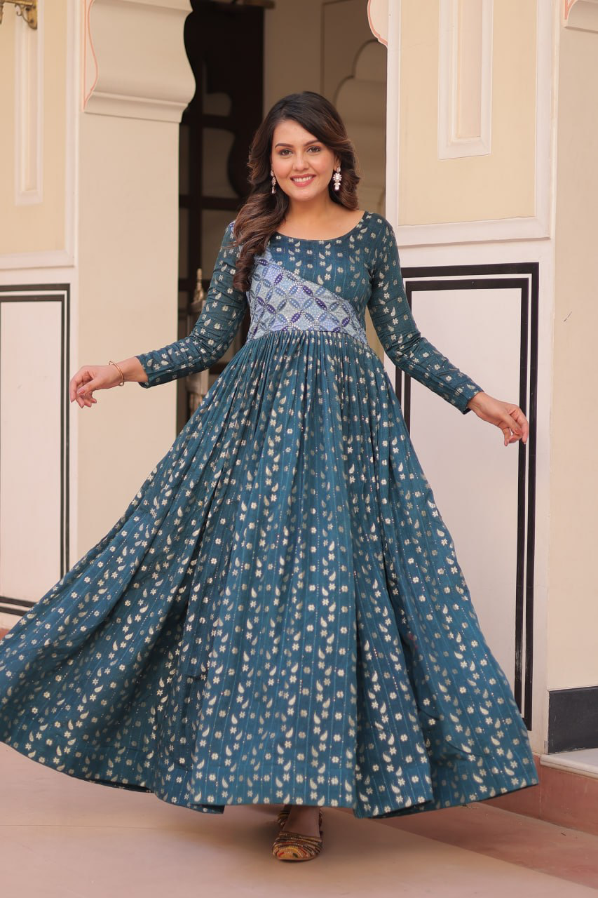 Handmade Indian Anarkali Gown – Maroon Long Maxi Dress with Gold Print | Ethnic Party Wear | Traditional Women’s Outfit from India (BLACKLUXE CRAFTS)