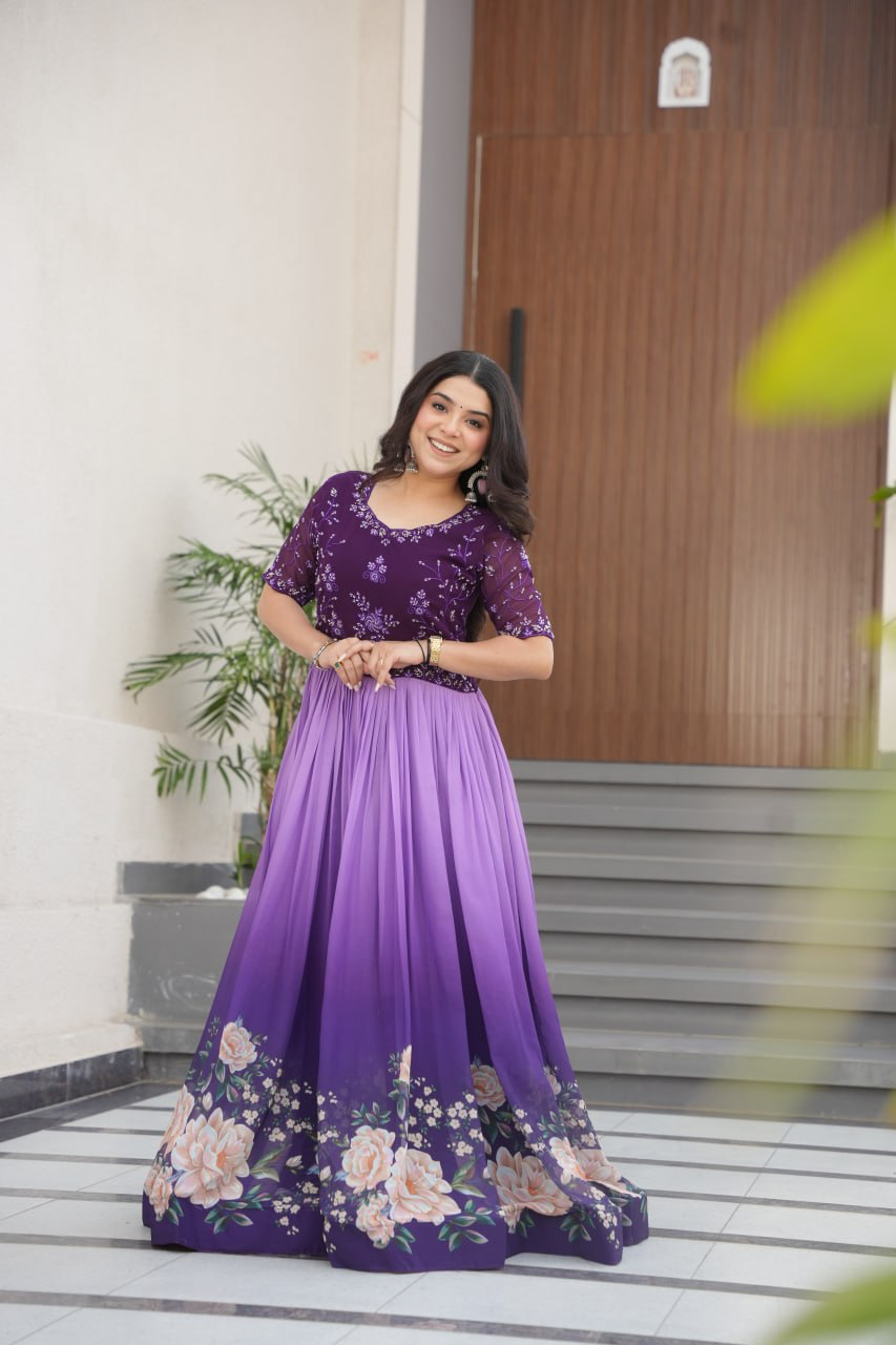 Handmade Purple Floral Maxi Dress for Women – Elegant Indian Ethnic Gown | Boho Party Wear Evening Outfit (BLACKLUXE CRAFTS)