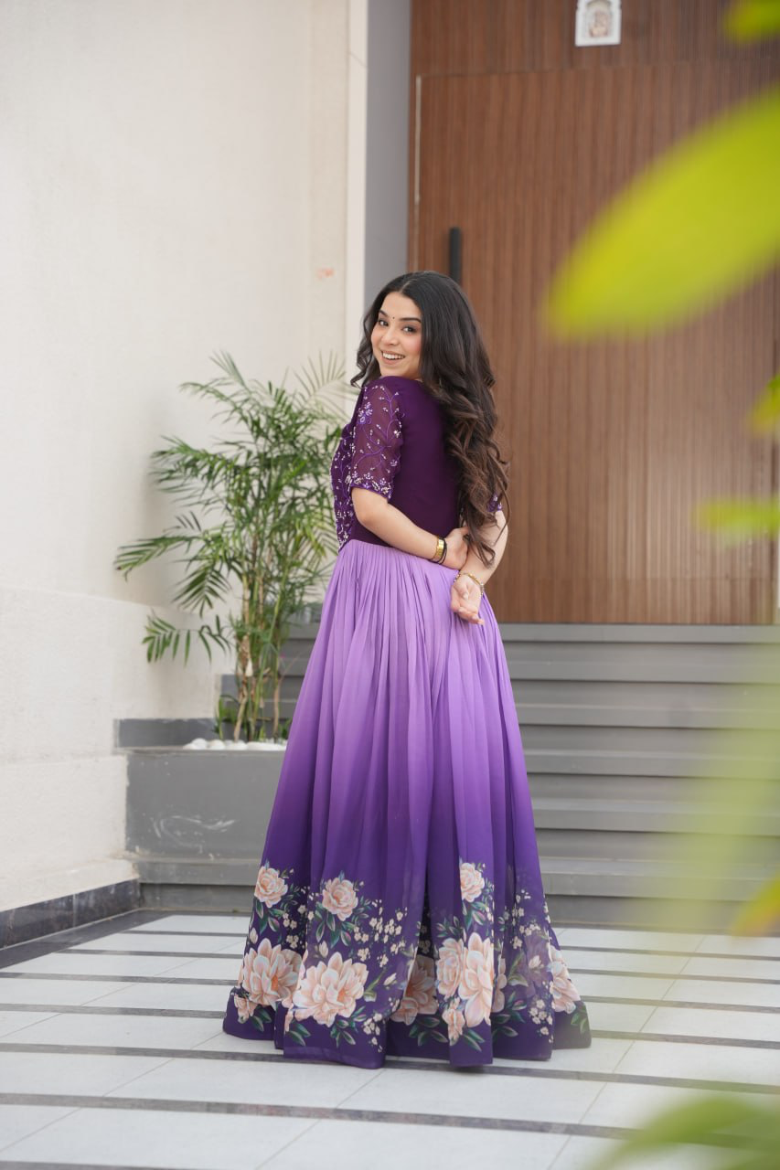 Handmade Purple Floral Maxi Dress for Women – Elegant Indian Ethnic Gown | Boho Party Wear Evening Outfit (BLACKLUXE CRAFTS)