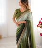 Handmade Olive Green & Light Green Ombre Saree with Golden Border – Indian Ethnic Silk Blend Saree for Women | Festive & Wedding Wear (BLACKLUXE CRAFTS)