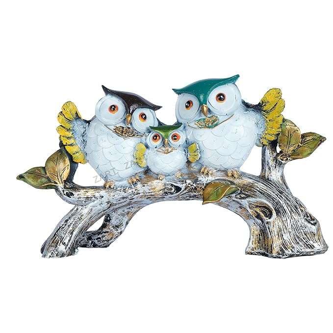 Handcrafted Owl Family Figurine on Tree Branch – Resin Bird Statue for Home Décor, Living Room & Gifting (BLACKLUXE CRAFTS) - BLACKLUXECRAFTS