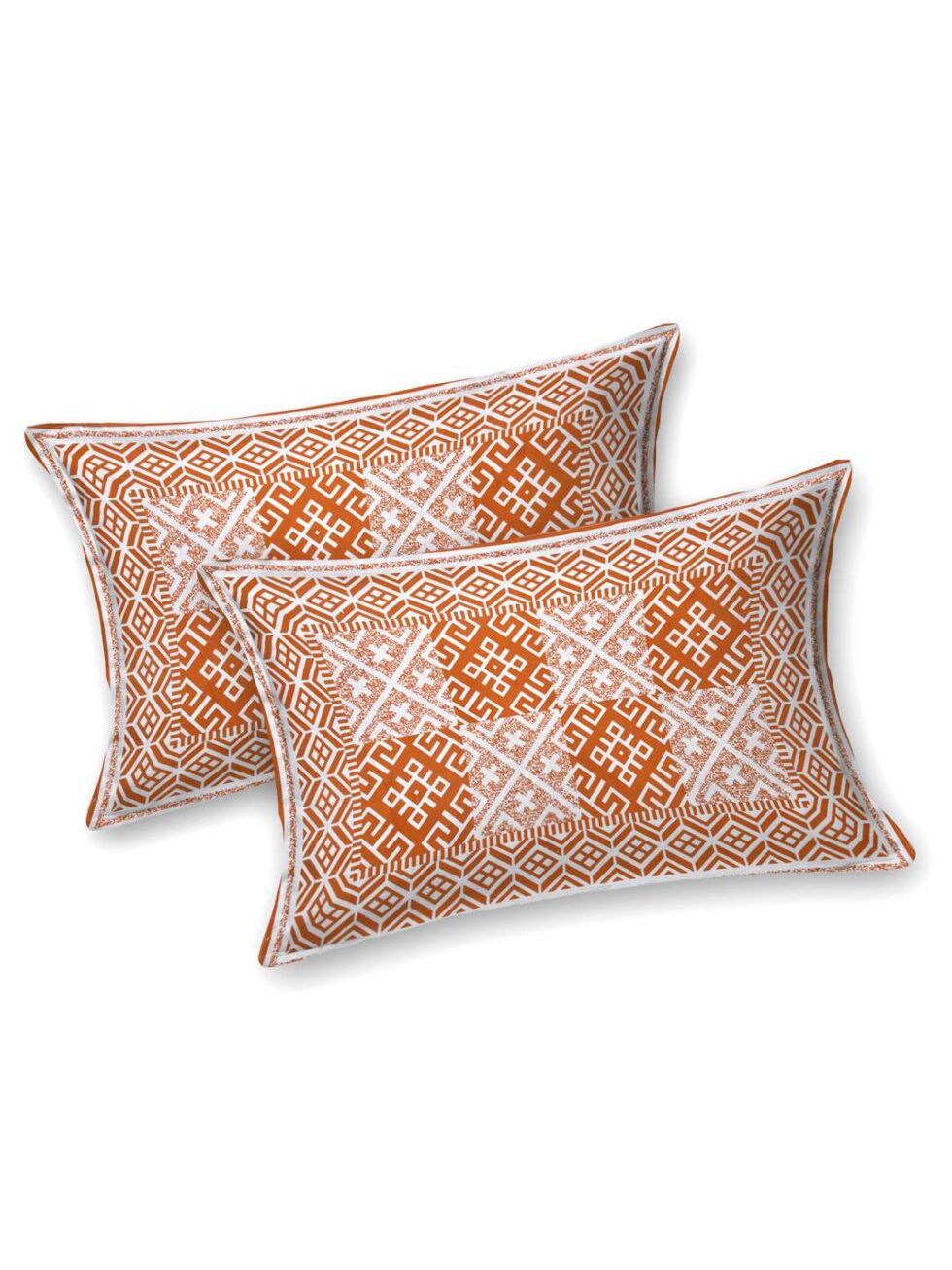 Handmade Cotton Block Print Bed Sheet with Pillow Covers – Rust & White Geometric Jaipuri King Size Bedsheet – Ethnic Indian Bedding Set (BLACKLUXE CRAFTS) - BLACKLUXECRAFTS