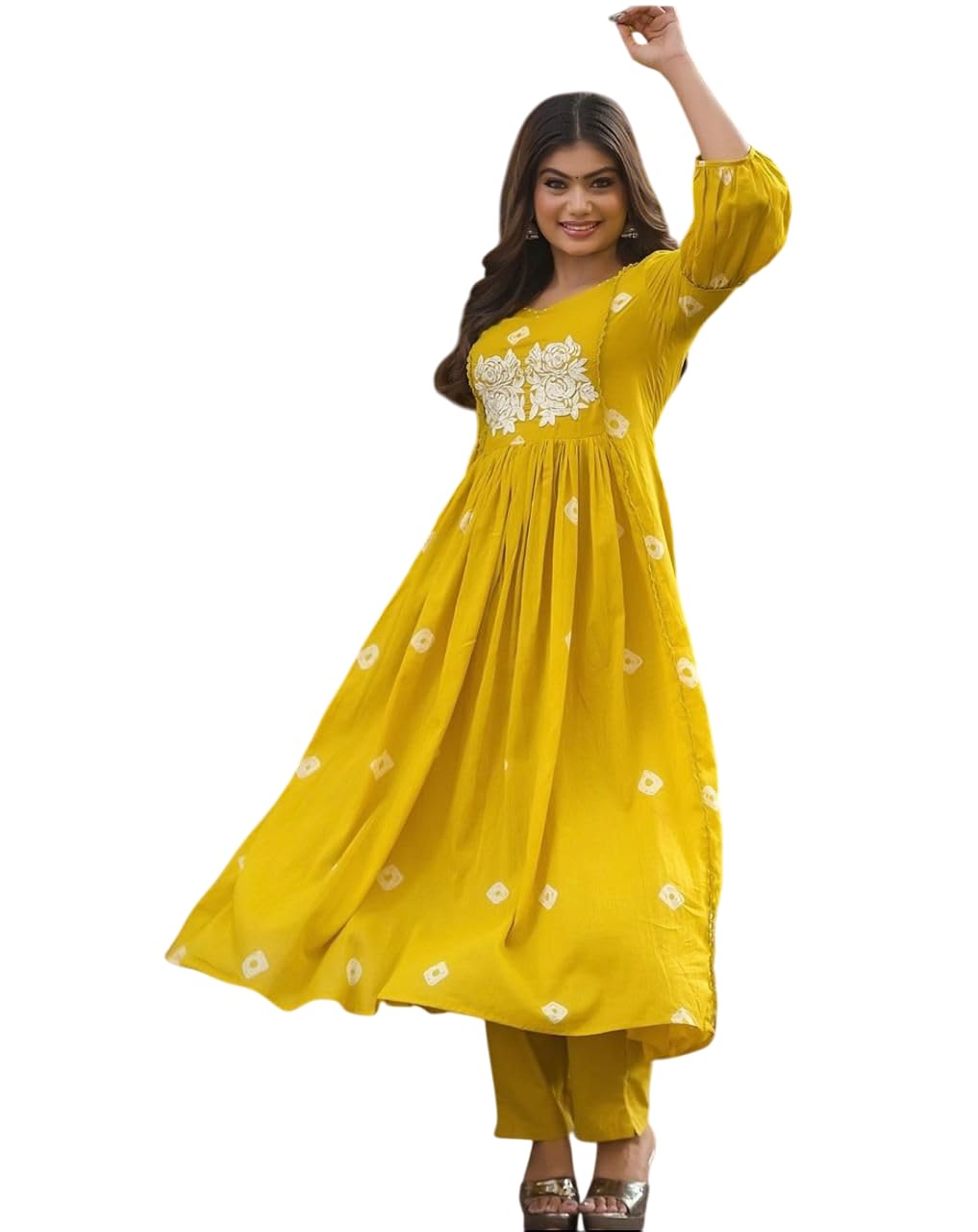 Anarkali Kurta with White Embroidery | Women’s Ethnic Festive & Casual Wear (BLACKLUXE CRAFTS) - BLACKLUXECRAFTS