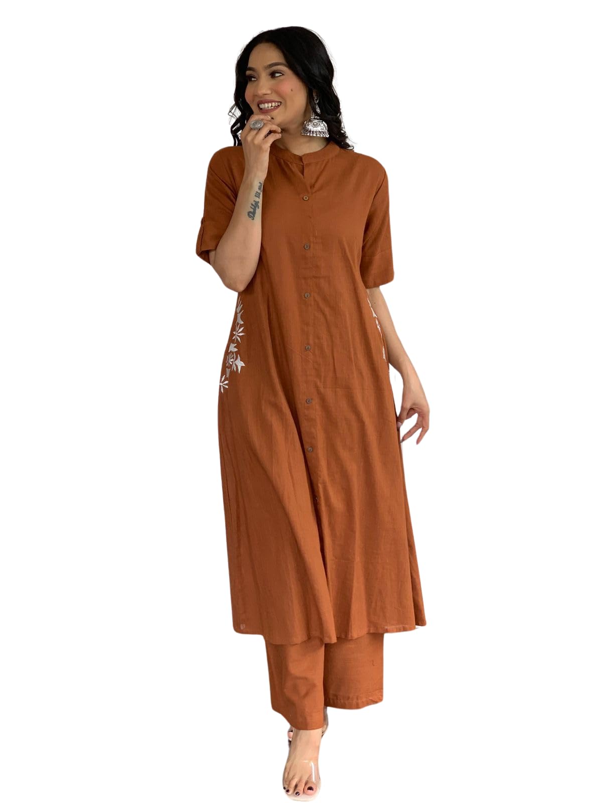 Rust Brown Cotton Co-Ord Set for Women | Casual Kurta with Pants | Comfortable Daily Wear Outfit (BLACKLUXE CRAFTS) - BLACKLUXECRAFTS