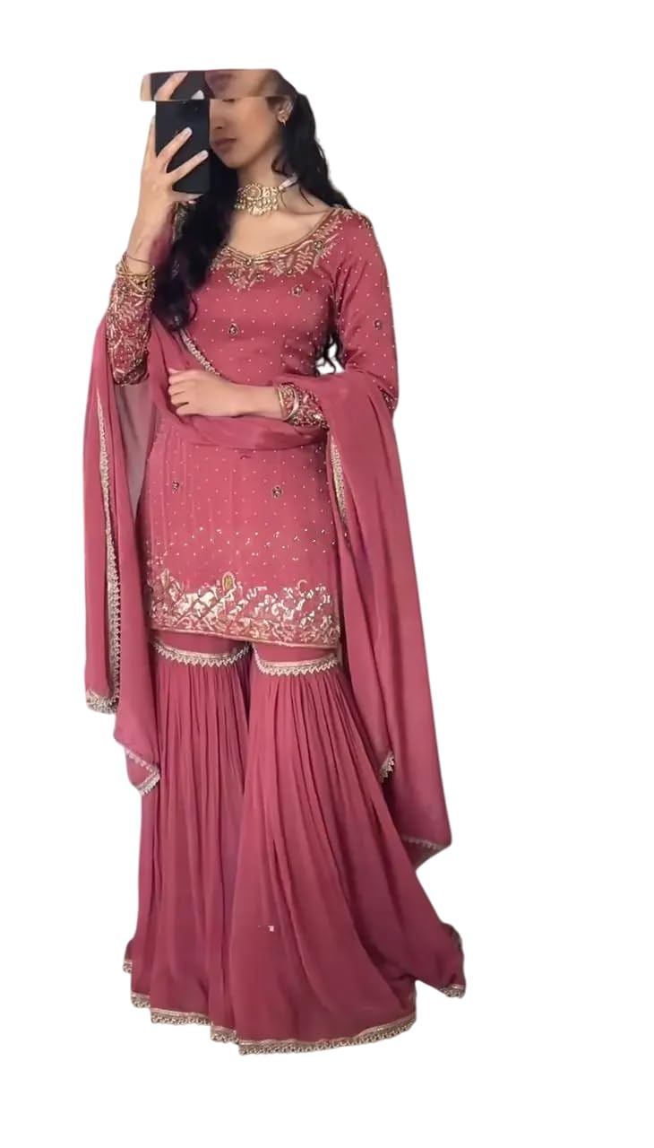 Women's Gold Crush Embroidered Straight Kurta with Sharara & Dupatta Set (BLACKLUXE CRAFTS) - BLACKLUXECRAFTS