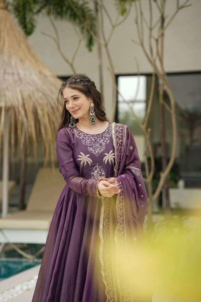 Purple Anarkali Suit with Dupatta – Designer Party Wear Embroidered Long Dress for Women (BLACKLUXE CRAFTS) - BLACKLUXECRAFTS