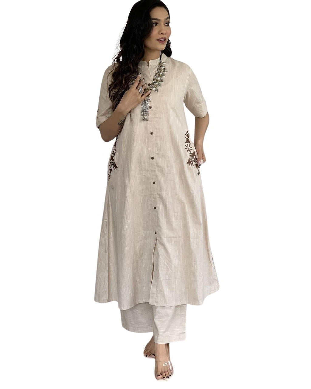Women's Cotton Embroidered A-Line Kurti With Pant (BLACKLUXE CRAFTS) - BLACKLUXECRAFTS