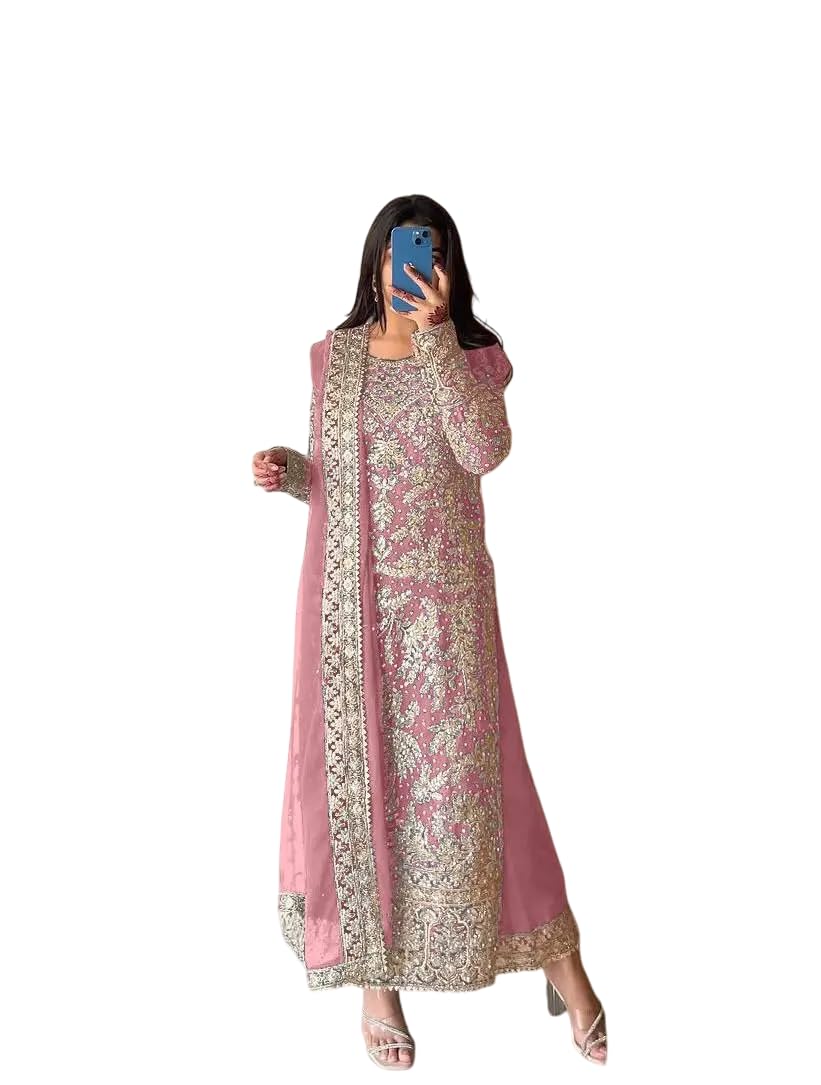 Women's Faux Georgette Embroidered Aaliya Cut Kurti With Plazzo & Dupatta Set with Diamond Handwork (BLACKLUXE CRAFTS) - BLACKLUXECRAFTS