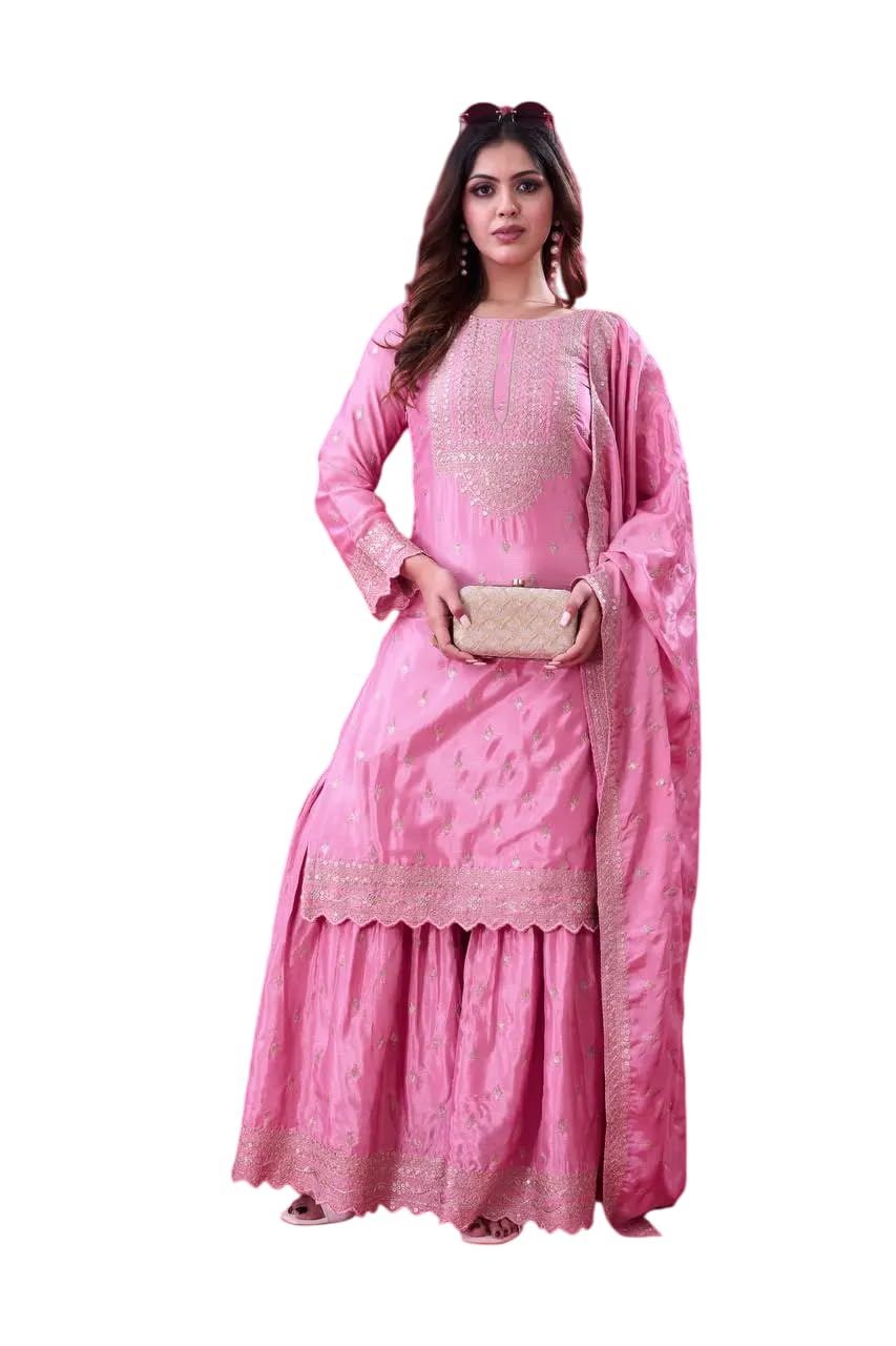 Embroidered Sharara Suit with Dupatta – Designer Party Wear Indian Outfit for Women (BLACKLUXE CRAFTS) - BLACKLUXECRAFTS