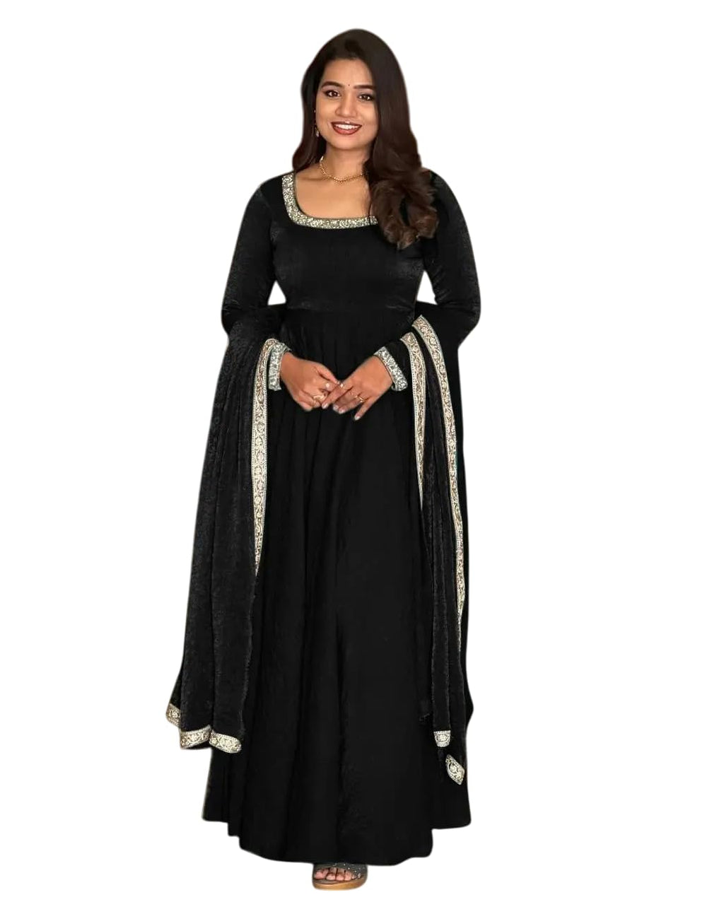 Women's Fandy Silk Embroidered Anarkali Kurti Gown With Dupatta Set (BLACKLUXE CRAFTS) - BLACKLUXECRAFTS