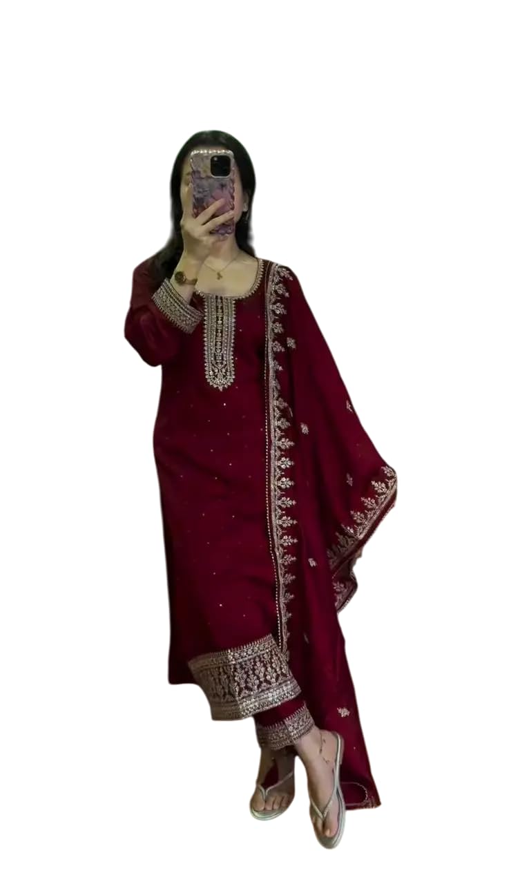 Maroon Embroidered Suit with Dupatta – Elegant Party & Festive Wear Indian Outfit for Women (BLACKLUXE CRAFTS) - BLACKLUXECRAFTS