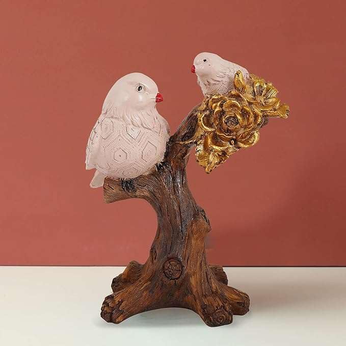 Romantic Love Birds on Tree with Golden Flowers – Resin Couple Figurine for Home, Office & Gift Decoration (BLACKLUXE CRAFTS) - BLACKLUXECRAFTS