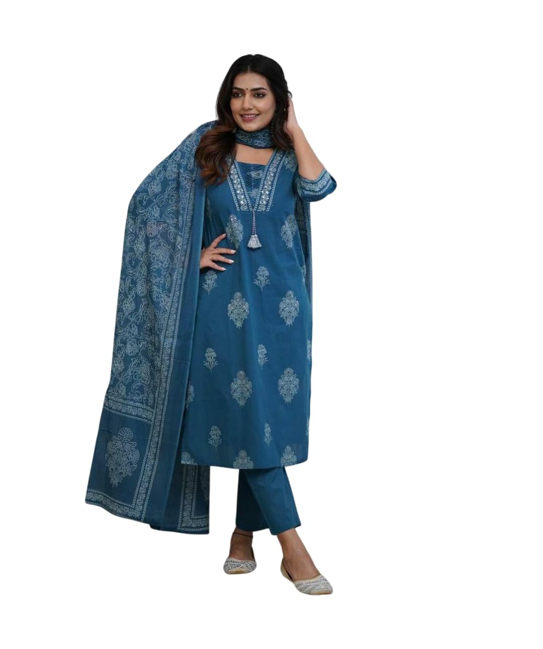 Embroidered Cotton Kurta Set with Dupatta – Elegant Indian Ethnic Wear for Women (BLACKLUXE CRAFTS) - BLACKLUXECRAFTS