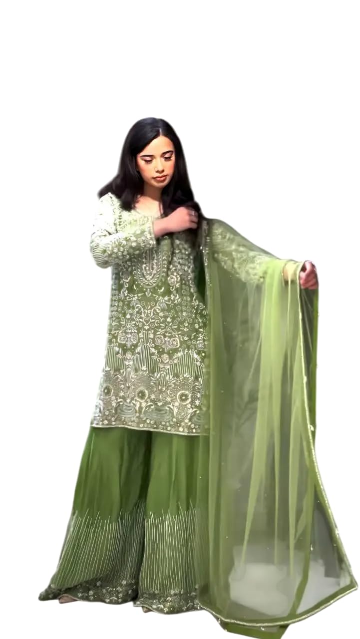 Heavy Embroidered Kurta Sharara Set with Dupatta – Designer Indian Wedding & Party Wear Outfit (BLACKLUXE CRAFTS) - BLACKLUXECRAFTS