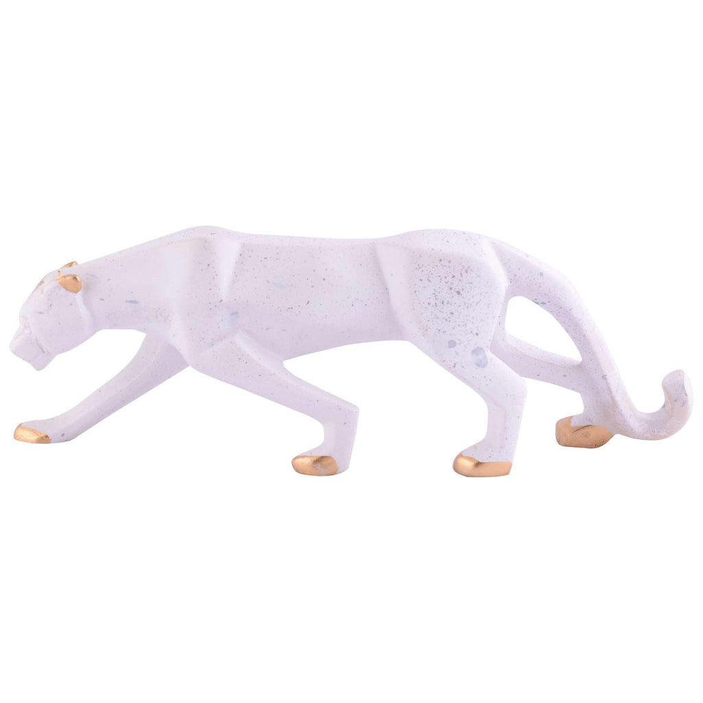 Handmade White Panther Figurine – Modern Resin Leopard Statue with Gold Accents for Luxury Home Décor (BLACKLUXE CRAFTS) - BLACKLUXECRAFTS