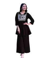 Embroidered Kurti with Palazzo Set – Women’s Peplum Style Ethnic Co-ord Outfit (BLACKLUXE CRAFTS) - BLACKLUXECRAFTS