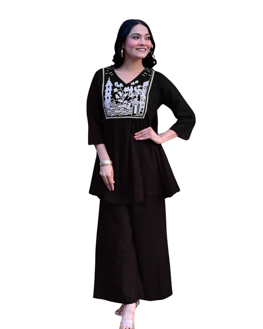 Embroidered Kurti with Palazzo Set – Women’s Peplum Style Ethnic Co-ord Outfit (BLACKLUXE CRAFTS) - BLACKLUXECRAFTS