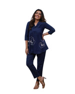 Cotton Co-ord Set for Women – Pleated Kurta with Floral Embroidery and Pants (BLACKLUXE CRAFTS) - BLACKLUXECRAFTS