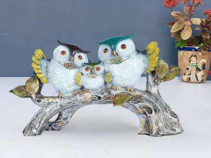 Handcrafted Owl Family Figurine on Tree Branch – Resin Bird Statue for Home Décor, Living Room & Gifting (BLACKLUXE CRAFTS) - BLACKLUXECRAFTS