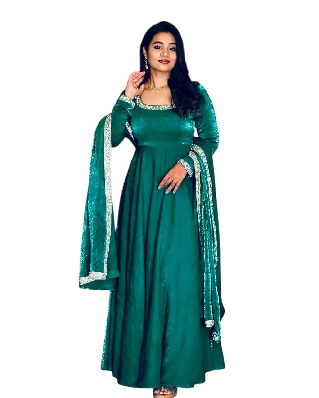 Women's Fandy Silk Embroidered Anarkali Kurti Gown With Dupatta Set (BLACKLUXE CRAFTS) - BLACKLUXECRAFTS