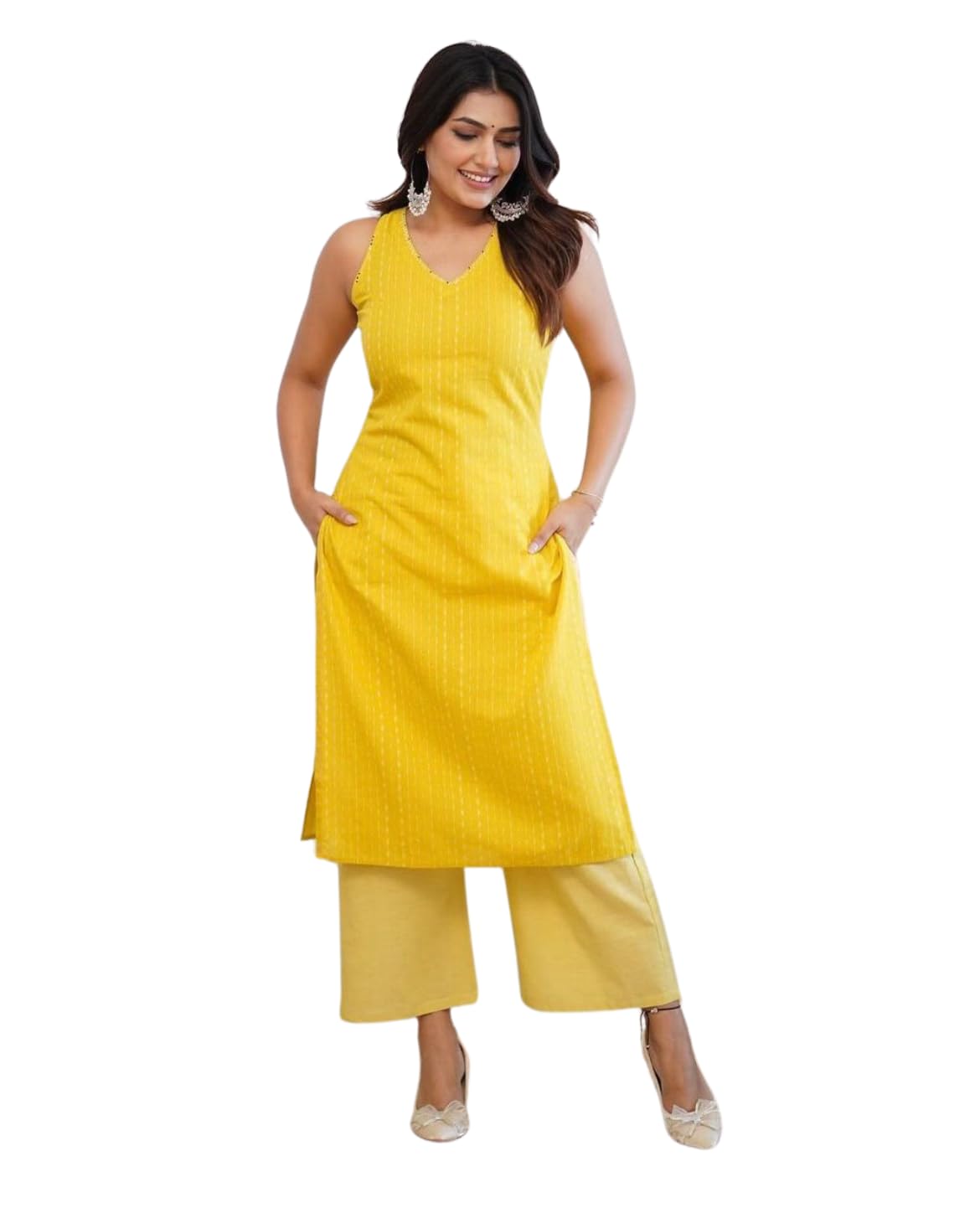 Women's Cotton Printed Sleeveless Straight Kurti With Pant Set (BLACKLUXE CRAFTS) - BLACKLUXECRAFTS