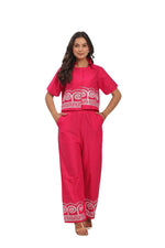 Women’s Cotton Co-Ord Set – Short Sleeve Shirt with Embroidery & Wide Leg Pants (BLACKLUXE CRAFTS) - BLACKLUXECRAFTS