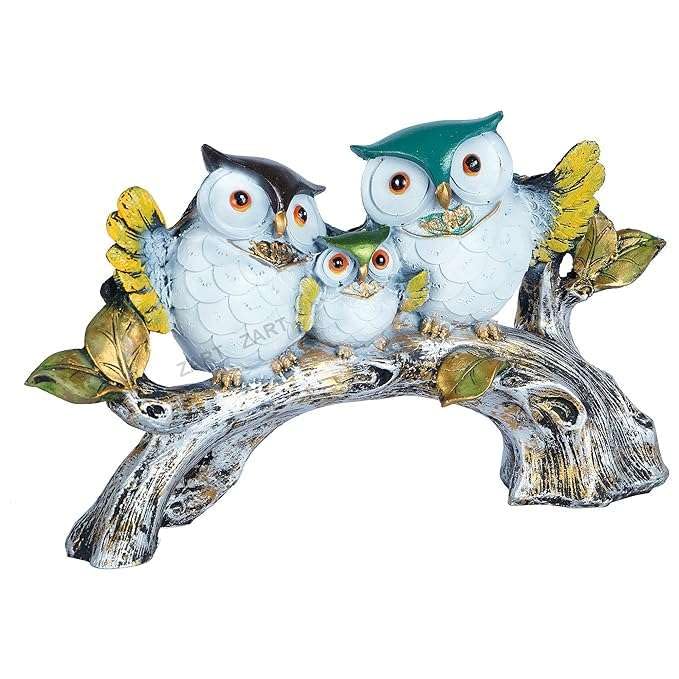 Handcrafted Owl Family Figurine on Tree Branch – Resin Bird Statue for Home Décor, Living Room & Gifting (BLACKLUXE CRAFTS) - BLACKLUXECRAFTS
