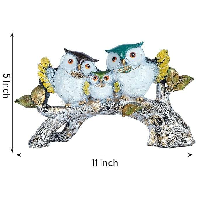 Handcrafted Owl Family Figurine on Tree Branch – Resin Bird Statue for Home Décor, Living Room & Gifting (BLACKLUXE CRAFTS) - BLACKLUXECRAFTS