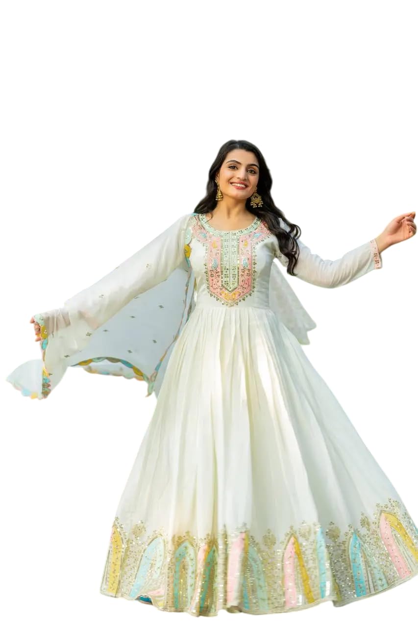 Anarkali Gown with Multicolor Embroidery | Designer Indian Party & Wedding Wear Dress (BLACKLUXE CRAFTS) - BLACKLUXECRAFTS