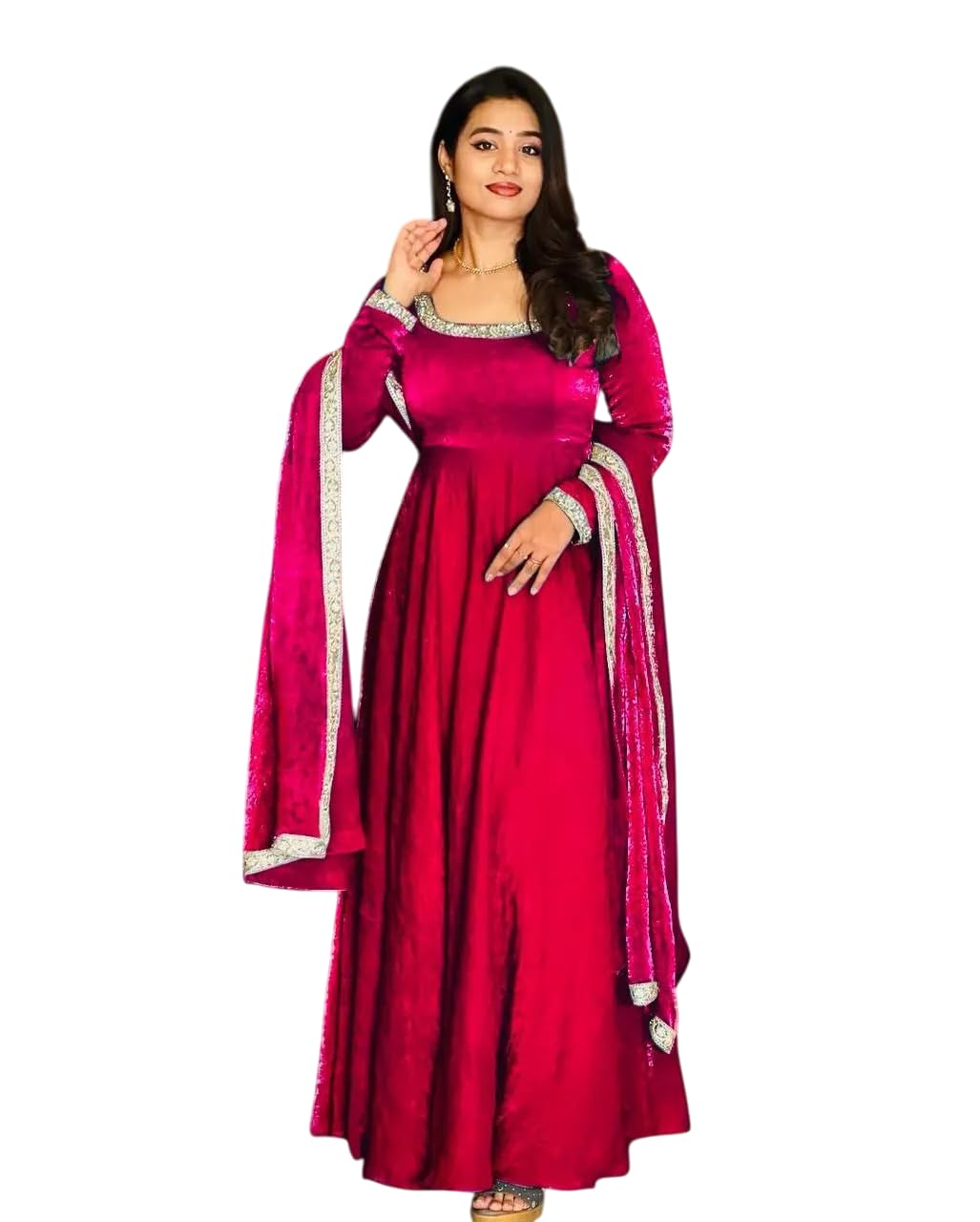 Women's Fandy Silk Embroidered Anarkali Kurti Gown With Dupatta Set (BLACKLUXE CRAFTS) - BLACKLUXECRAFTS