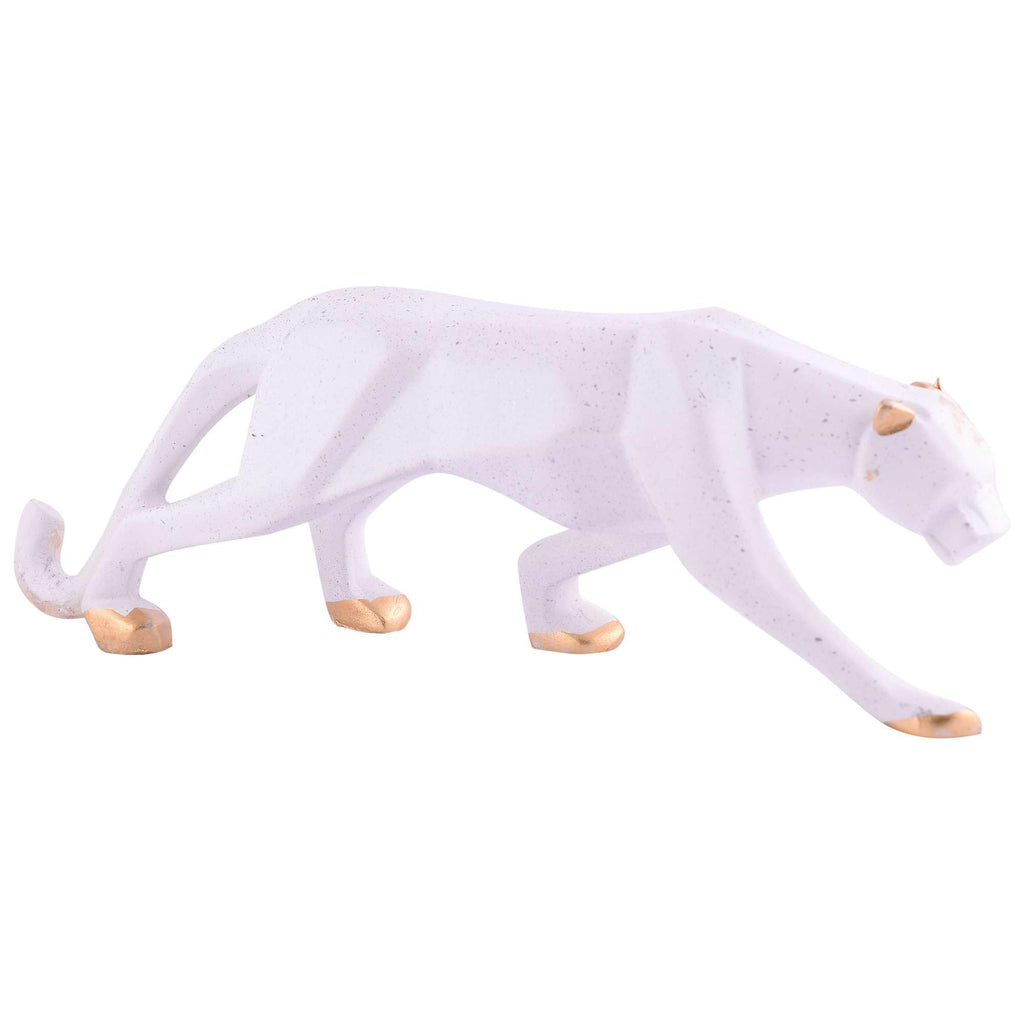 Handmade White Panther Figurine – Modern Resin Leopard Statue with Gold Accents for Luxury Home Décor (BLACKLUXE CRAFTS) - BLACKLUXECRAFTS