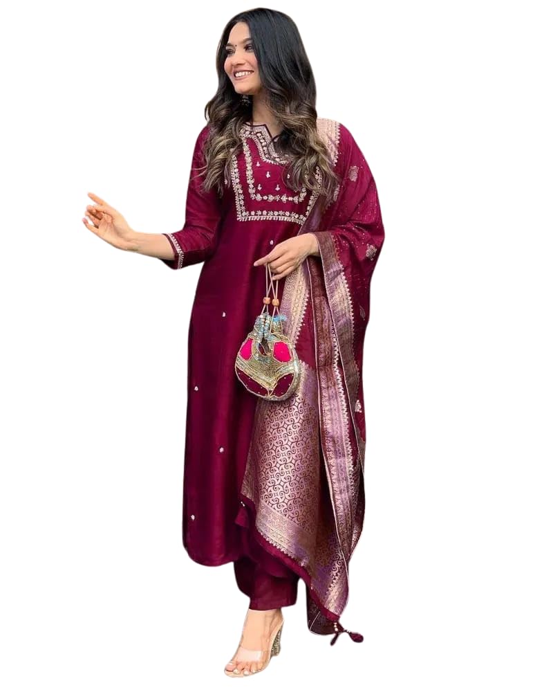 Luxury Fuchsia Pink Embroidered Silk Kurta Set with Dupatta – Indian Ethnic Party Wear for Women (BLACKLUXE CRAFTS) - BLACKLUXECRAFTS