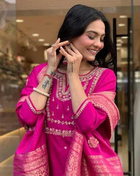Luxury Fuchsia Pink Embroidered Silk Kurta Set with Dupatta – Indian Ethnic Party Wear for Women (BLACKLUXE CRAFTS) - BLACKLUXECRAFTS