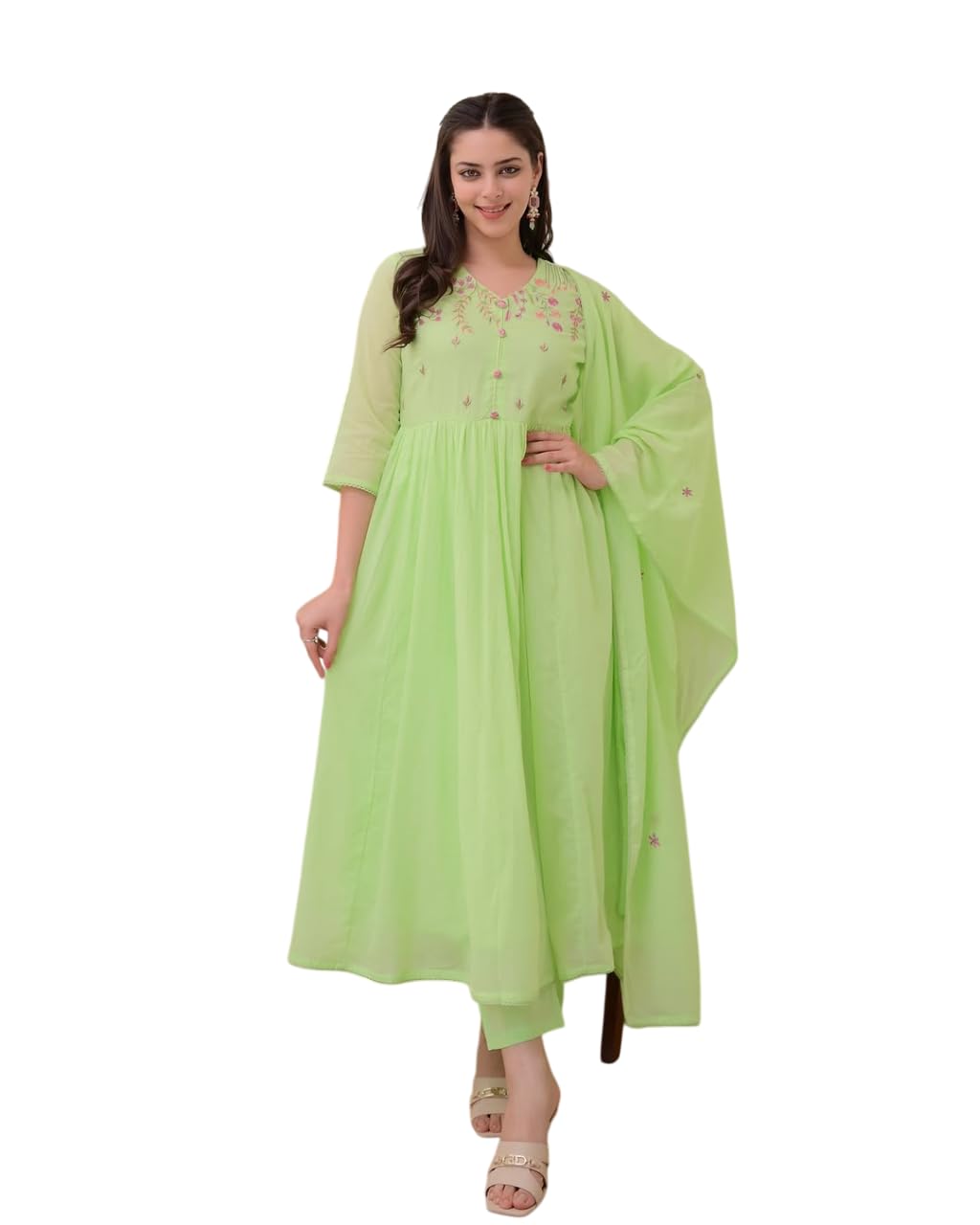 Women's Cotton Embroidered Anarkali Kurti With Pant and Dupatta set (BLACKLUXE CRAFTS) - BLACKLUXECRAFTS